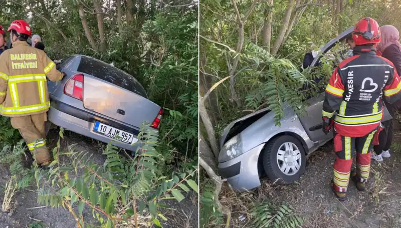Balıkesir'de Otomobil Şarampole Yuvarlanarak İki Kişiyi Yaraladı
